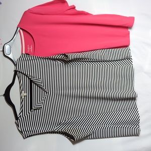 Talbots plus size tops 3X black white Stripe V Neck And coral Tee